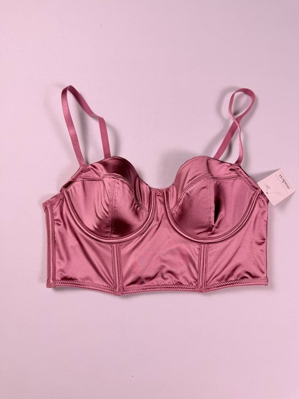 NWT Auden Women's Satin Bustier Crop Top Bralette - Mauve / Dusty Rose - Size S